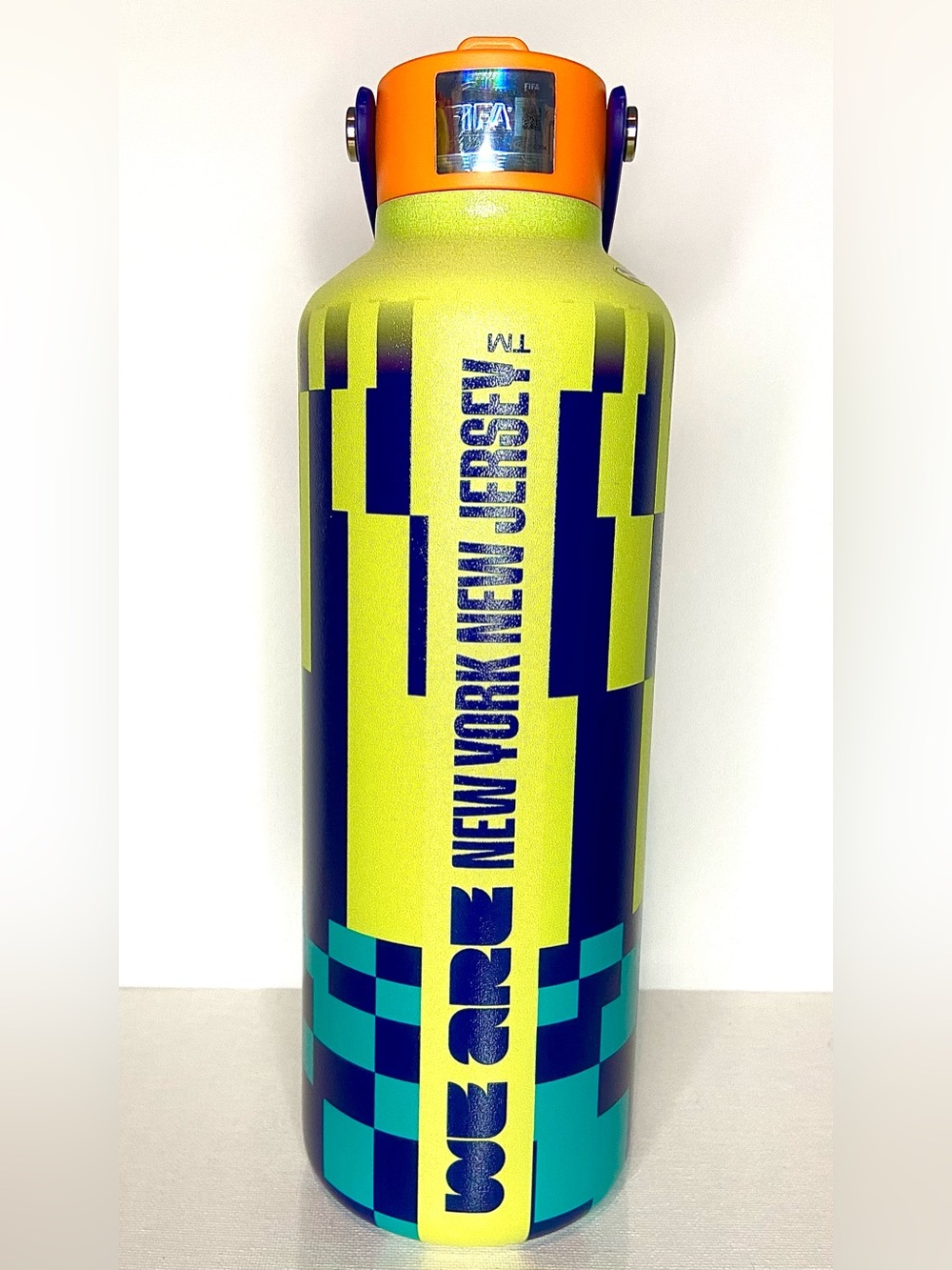 Neon Yellow & Blue Insulated Water Bottle with Orange Flip Cap